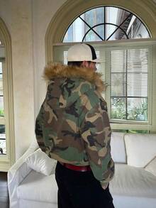 Men's Reversible Camo Cotton Jacket Thick Fleece Lined Rabbit Fur Collar Stylish Winter Puffer Coat - Màu ngụy trang [chất lượng đối lập] - Xem 4