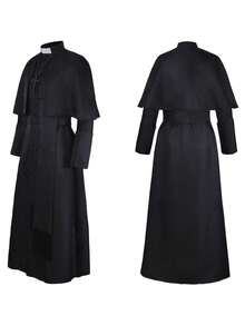 全套牧师服装，万圣节中世纪复古角色扮演服 - 黑色 - 查看 11