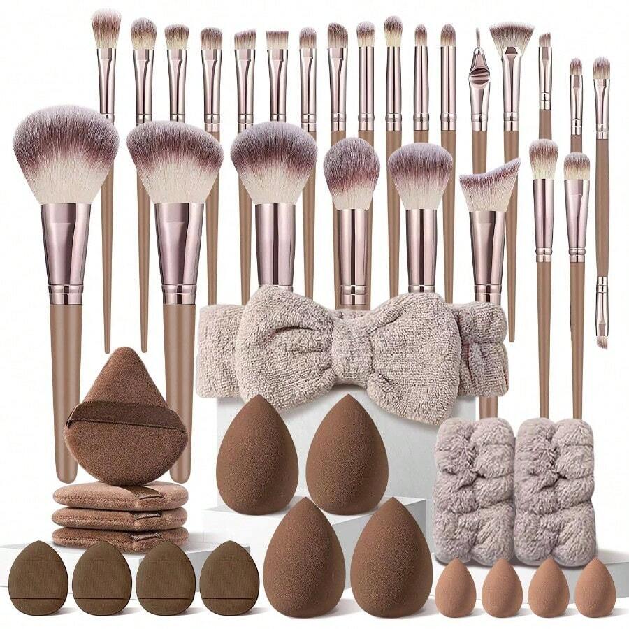 70Pcs Pink Brushes Set Professional Kit Multi - Functional Set With Case Accessories, Foundation Brush Kit Eye And Face Make Brushes Tools - Nâu 30K - Xem 1