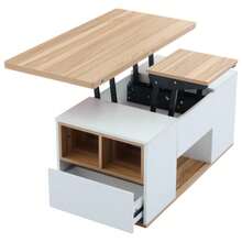Multifunctional Lift-Up Coffee Table: The Tabletop Opens To Form 2 Tables, White + Original Wood Color, Large Capacity, Modern Living Room Furniture, Office Dining Table, Leisure Table, Multifunctional Table. - 白色 - 查看 10
