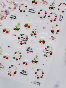 1PC Jelly Colorful Christmas Wreath Press-On Nail Stickers Festive Tree Bow 5D Nail Art With Multi-Dimensional Holiday Playful Seasonal Self-Adhesive Nails For Women's Merry DIY Manicure Decals