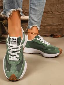 Giày chạy bộ nhẹ dành cho nữ - Buộc dây, Đế phẳng đa năng, Chất liệu vải thoáng khí & Da giả - màu xanh lá - Xem 2