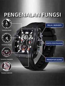 BIDEN 1件装时尚多功能男士计时腕表，防水，日期显示，夜光，男士运动腕表 - 黑色 - 查看 6