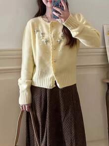 Women Knit Tops - Màu vàng - Xem 7