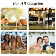 PUREDOVE 25/50 Pcs Clear Silver Glitter Plastic Champagne Flutes,Party Decorations,130ml/4.5oz Reusable Silver Glitter Plastic Champagne Glasses,Durable & Elegant Flute-Shaped Glasses For Weddings, Cocktails, Holidays,Christmas, New Year's Day - 銀色閃光 - 查看 8