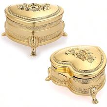 Hipiwe Vintage Metal Jewelry Box With Antique Flower Carved Small Heart Shape Trinket Organizer Box Earrings Rings Necklace Bracelet Storage Holder Keepsake Gift Box For Girl And Women - Gold - View 8