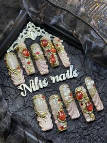 Bộ móng nghệ thuật Baroque dễ thương với 10 móng giả acrylic thủ công màu vàng, móng vuông dài, móng mắt mèo hồng & móng kiểu Pháp lấp lánh màu sâm panh, móng giả đính ngọc trai, móng vẽ tay hình giọt nước & cánh hoa, móng mắt mèo đỏ nhuộm tie-dye, móng vương miện 3D & tình yêu & bướm, thích hợp sử dụng trong dịp Giáng sinh, thích hợp cho các ngày lễ, thích hợp cho các bạn nữ sử dụng. Kèm theo miếng dán gel miễn phí, dũa móng. - Màu Hồng baby - Xem 3