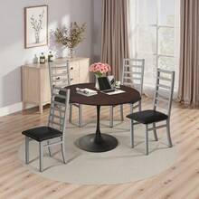 Set Of 2 Metal Dining Chairs, Steel Legs And PU Leather Seats, Armless High Back Dining Chairs, For Kitchen, Living Room, Gray - Brown Table - View 2