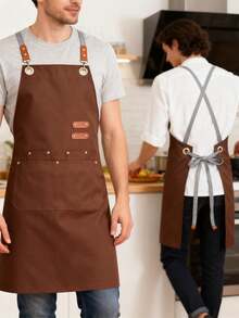 1pc Apron, Waterproof And Oil-Proof Apron With Pockets, Universal Apron For Women And Men, For Coffee Bar, Restaurant, Multipurpose Aprons - Mocha Brown - View 3