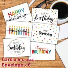 6pcs/Set Birthday Greeting Cards With Envelopes, Minimalist Birthday Cards, Fun Birthday Gift Cards, Suitable For Gifting To Anyone - Multicolor - View 7