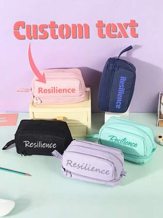 Personalized Text Bag - Multi-Pocket Waterproof School Stationery CaseSoft Fabric Travel Office Supplies Holder