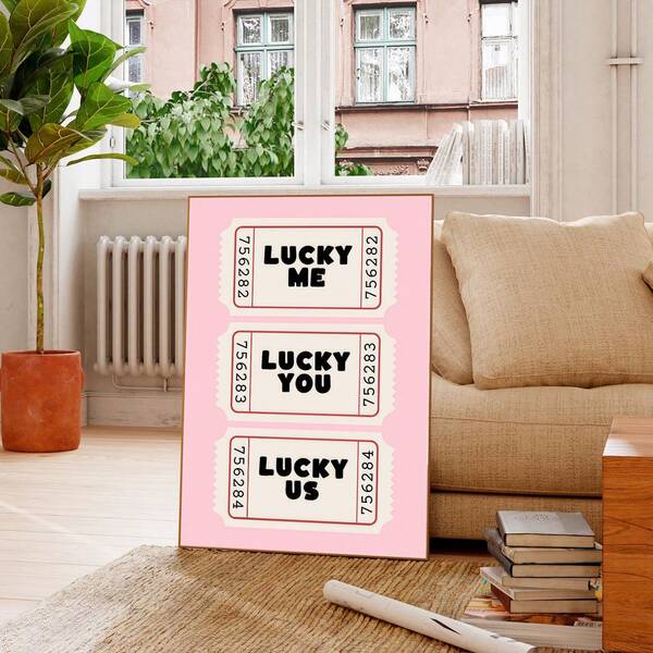 1pc Frameless Lucky You Lucky Me Lucky Us Ticket Style Vintage Fashion Art Retro Couple Quote Canvas Print For Living Room Bedroom Dorm Room Decor Poster Funky Posters Room Decor Bedroom Prints For Wall Lucky Ticket Design Retro Couple Art Vintage Quote Print Romantic Gift Idea