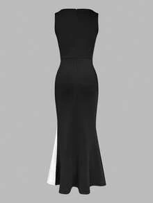 Vestido de fiesta elegante de mujer con decoración floral 3D de color contrastante