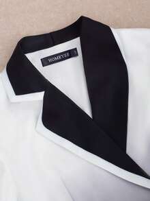 HOMEYEE 西装领长袖印花衬衫，复古优雅休闲度假商务OL上衣，适合春、夏、秋、冬四季穿着。 - 灰色 - 查看 4