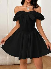 Robe trapèze ceintrée épaules dénudées pour femme WOWDARK, automne