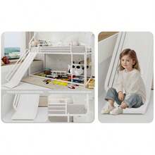 Twin über Twin Etagenbett mit Rutsche für Kinder Schlafzimmer, Haus geformt Bettgestell w / Leiter, kein Boxspring benötigt & einfach zu montieren