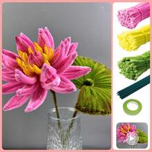 321 Stücke DIY Set zum Herstellen von Seerosen mit kompletter Farbauswahl, Chenilledraht für Hochzeiten, Heimdekoration, Valentinstag Sträuße, komplettes Bastelset für DIY Anfänger (DIY Set zum Herstellen von Seerosen)