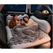 High-Value Comfortable Inflatable Car Bed, Car Accessory With Soft And Skin-Friendly Flocking And Foldable Design, Suitable For Camping, Beach Trips, Outdoor Picnics, Road Trips, As A Pool Inflatable Bed And Party Inflatable Bed - 灰色的 - 查看 6