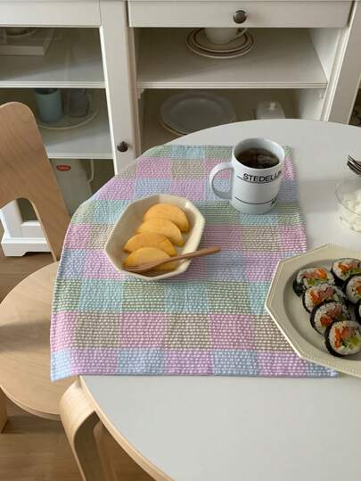 1/2/6pcs Retro Striped Patchwork Design Kitchen Plaid Colorful Ins Style Napkins, Tablecloths, Placemats