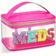 Fashion Transparent PVC Cosmetic Bag, 7 Color Options, MEDS Makeup Bag - With Handle Transparent PVC Travel Medicine Storage Bag, Waterproof Nylon Zipper Toiletry Bag, Medicine Storage Bag, Suitable For Patients And Nurses