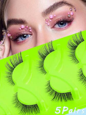 5 Pairs Of Fox Eye Cat Eye Eye Tail Elongation Soft And Light Eyelashes, Suitable For Beginners Easy To Wear Suitable For Daily Dating Strip Lashes 2-18mm