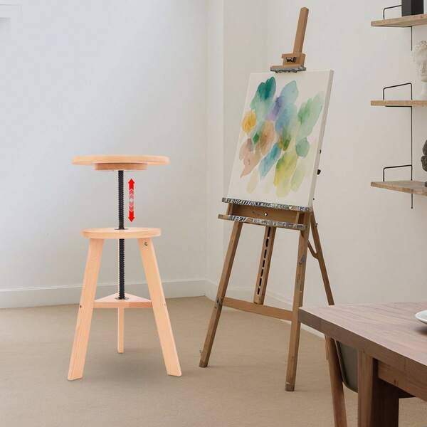 Adjustable Round Painting Stool, Wood Color Painting Stool,  48-65.5cm/18.9-25.79 In Height-Adjustable, Painting Stool Floorstanding For Drawing, Schools, Offices, Galleries, Kitchens, Studios, Architectural Studios, Homes