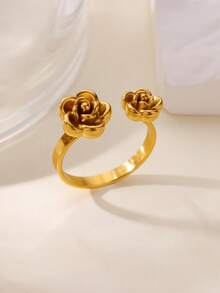 1Pc Exquisite Cubic Zirconia &Cat's Eye Stone Flower Open Adjustable Ring, Suit For Women Daily Decoration Valentines - 1 - View 13