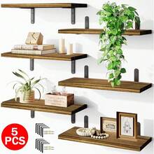 5Piece Rustic Shelves Floating Shelves Wall Mounted Storage Wooden Display Shelf - Default - View 1