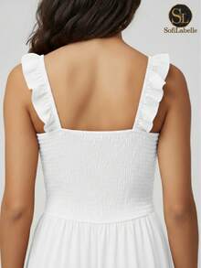 Women's Plus Size Long Dress, Three Marias Style, Elegant Evangelical Fashion, Party Dress, Sleeveless, Strapless, Ruffled, Dune - 白色 - 查看 6