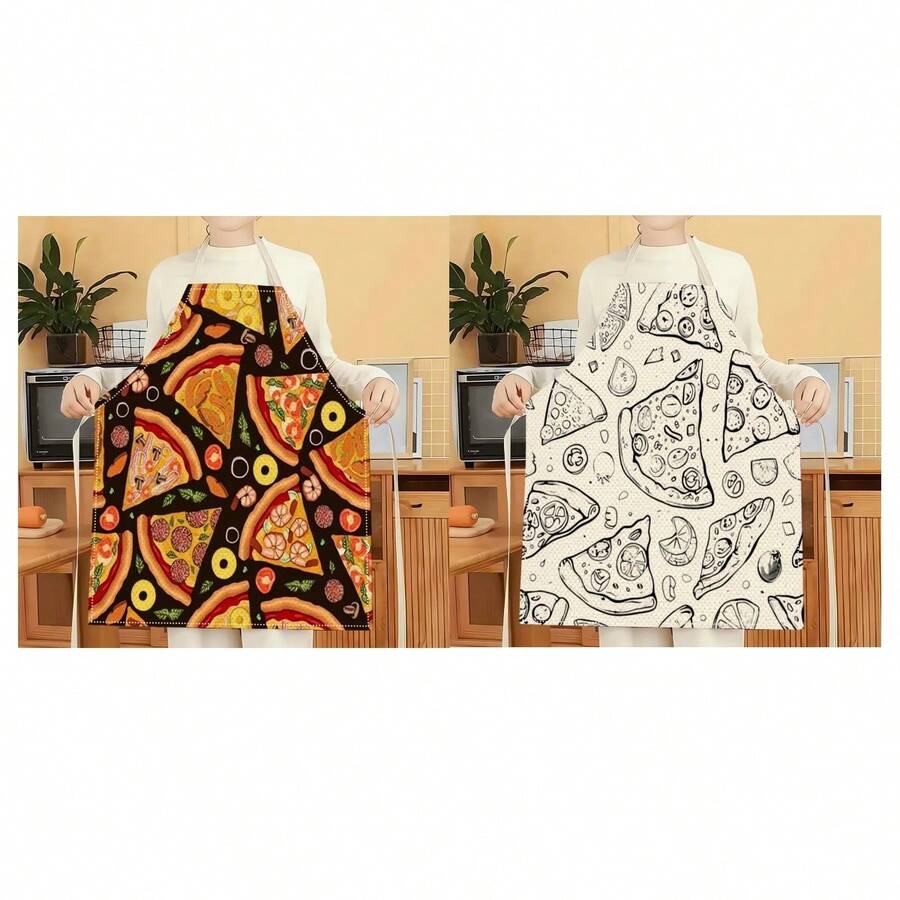 1件美味披萨图案围裙，创意、趣味、时尚印花家居清洁围裙，防水防油易清洗厨房烹饪围裙，创意家居围裙 - 彩色 - 查看 1