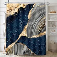 4 Pcs Blue Marble Shower Curtain Sets With Rugs Gold Bathroom Sets With Shower Curtain And Rugs Modern Abstract Grey Bathroom Accessories Decor Toilet Lid Cover And 12 Hooks{Inchcolor_nameinch:InchBlueGreyinch} - 藍灰色 - 查看 6