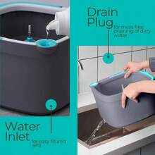 Square Spin Mop Bucket Floor Mop With Separate Compartments Clean And Dirty, Self Cleaning 2025 Upgraded Version Side Brush Self - Standing Handle, - Xô lau nhà kèm 2 miếng lau nhà - Xem 7