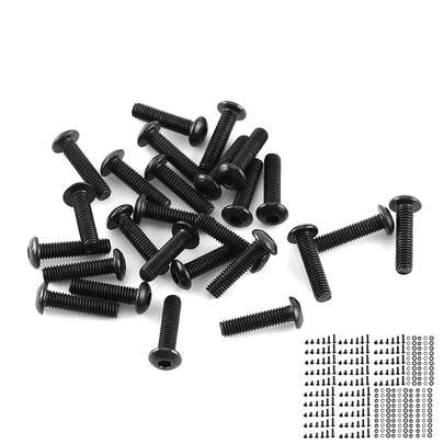 M3 Schwarz Legierungsstahl Inbusschrauben Set - mit Sechskantmuttern und Scheiben - Knopfkopf Befestigungssortiment