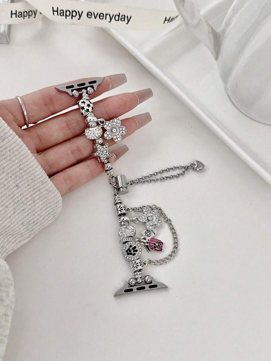 1条行李飞机花朵吊坠手链表带，兼容 38/40/41/42/44/45/46/49mm，金属表带替换装，适用于Series 11/10/9/8/7/SE/6/5/4/3/2/1、Ultra 1/2/3，送给父母和朋友的最佳礼物（不含手表）