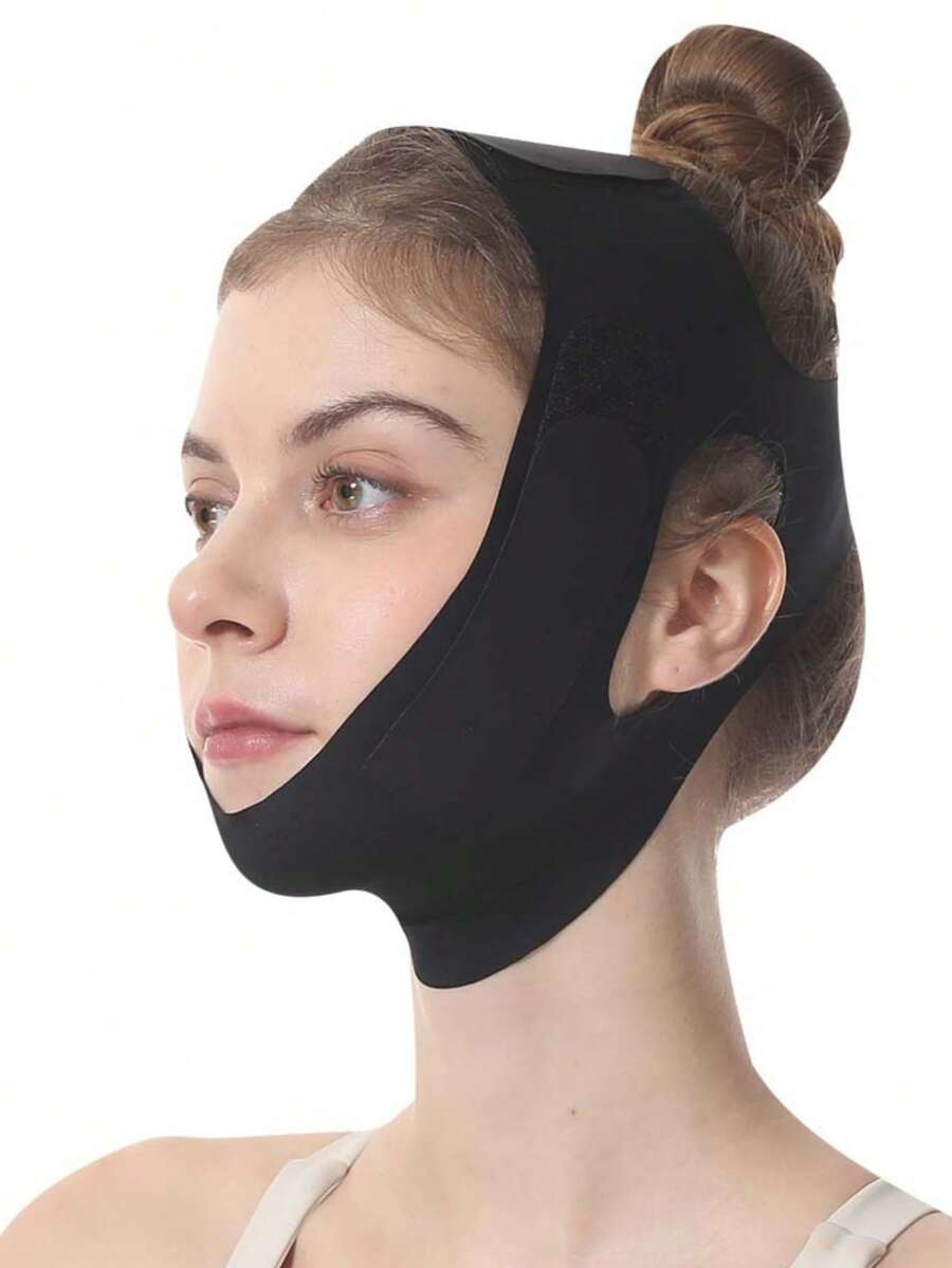 1pc Women's Face Beauty Lifting Strap - Tightens Facial Contours, Reduces Wrinkles & Sagging, Elastic Face Mask, Essential For Home Skincare, Adjustable Breathable Design, Reusable Face Tool Suitable For Women & Men, Chin Support For Sleeping, Workout, Yoga, Lightweight, Breathable, Wrinkle-Free, Y2K Goth Style Travel Essential - Black - View 1