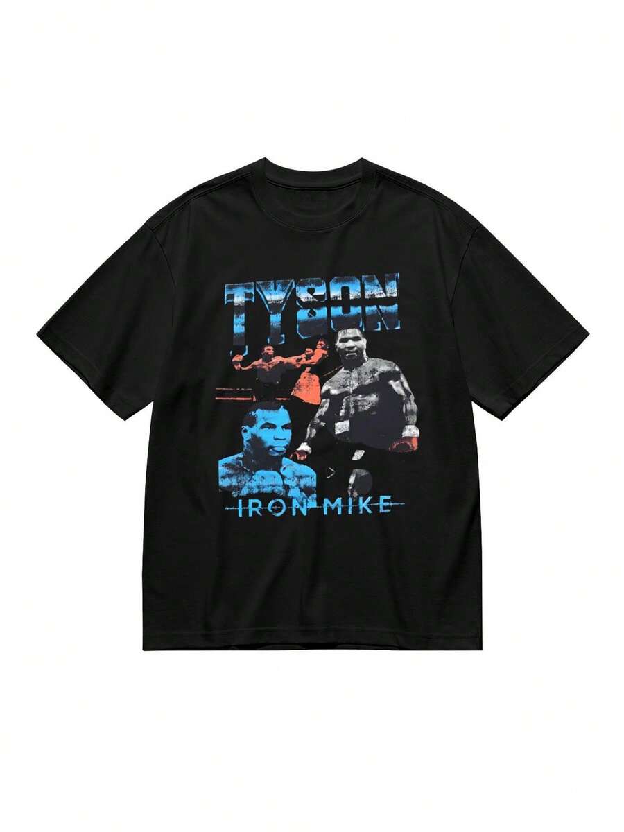 Camiseta de cuello redondo de algodón de alta elasticidad, camiseta de para hombres, camiseta de boxeador mediana, luchador de boxeo, camiseta de Baddest Planet, versátil y duradera para uso diario de adultos - Negro - Ver 1