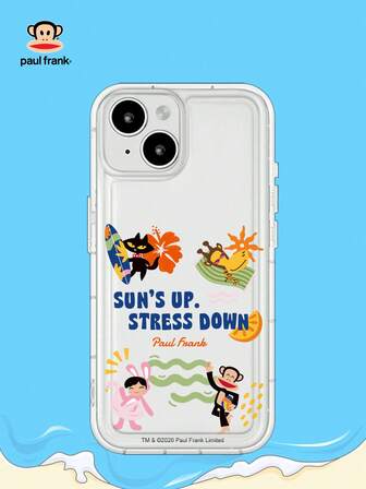 Paul Frank 1pc Summer Surfing Monkey Vacation Style Phone Protective Case, Original Cartoon Design, Compatible With IPhone 17/17 Pro/17 Pro Max/ 16 Pro/11/12 Pro/13/14 Pro Max/15/16 Pro Max, PC+TPU Material, Transparent Air Cushion, Cartoon Pattern Hard Protective Phone Case With Large Openings