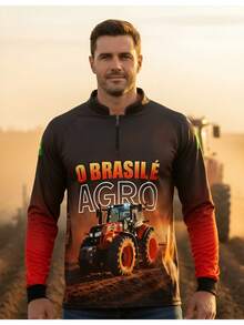 Camisa Camiseta Blusa Agro Trator Vermelho o Brasil é Agro Com Proteção Uv50 - Vermelho - Visão 3