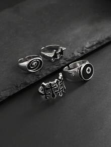 4 件朋克风格螺旋星形戒指套装，男士休闲日常佩戴 - 彩色 - 查看 5