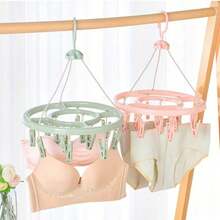 1pc Round Clothes Drying Rack, 12 Clips Plastic 360-Degree Windproof Hanging Lingerie & Socks Laundry Hanger, Multifunctional Clothing Organizer For Closet Organization