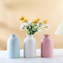 Jarrón de cerámica pequeño, estilo minimalista, color beige, apto para chimenea, recámara, cocina, sala de estar, oficina - Rosa - Ver 7