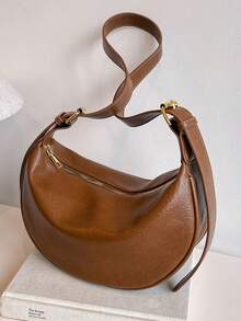 1pc Women's Leather Dumpling Shaped PU Leather Shoulder Saddle Bag, Solid Color, Adjustable Strap, Suitable For Daily Commute