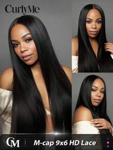 CURLYME 直发 9x6 M-Cap 真人发假发 可戴可戴 无胶 高清蕾丝前部 180% 密度 预剪 预拔 自然发际线 16-26 英寸 适合初学者 快速佩戴 节日必备 - SNatural - 查看 1