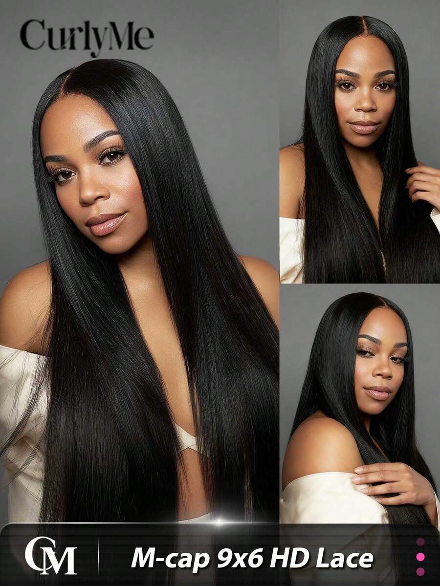 CURLYME 直发 9x6 M-Cap 真人发假发 可戴可戴 无胶 高清蕾丝前部 180% 密度 预剪 预拔 自然发际线 16-26 英寸 适合初学者 快速佩戴 节日必备 - SNatural - 查看 1