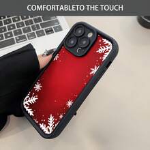 1PC Phone Case ,  Red Background Snowflake Pattern Border , Stylish Phone Case, Phone Decoration, All-around Lens Protection, Creative Small Gift, Funny Gift for Boys and Girls