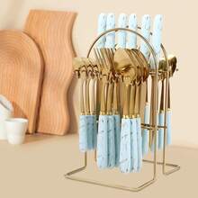 Cutlery Set With Stand Cutlery Set Service For 24 Pieces Flatware Set - Gold - View 1