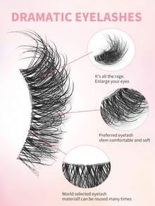 ENCHUW 8对半睫毛自然假睫毛猫眼纤细自然半睫毛透明带状睫毛 - 黑色 - 查看 3