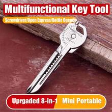 8-In-1 Keychain Multitool, Portable Screwdriver, Folding Mini Knife & Survival Gear Accessories, EDC Carabiner Organizer - Silver - View 2