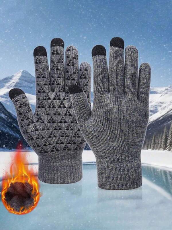 1 paire de gants tricotés pour hommes/femmes, doublure en polaire chaude, compatibles avec les écrans tactiles, épais et coupe-vent, essentiels pour le cyclisme en automne et en hiver