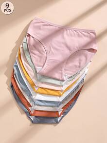 9PCS Hot Ladies Plain Cotton Briefs Panties Sexy Women Plus Size No Show Stretch Breathable Underwear Daily Sports Soft Underpants - 彩色 - 查看 1